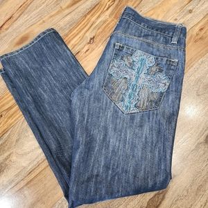 AVIREX SKY KINGS Men's Jeans 32X34  Straight Leg Embroidered Cross Back Pockets